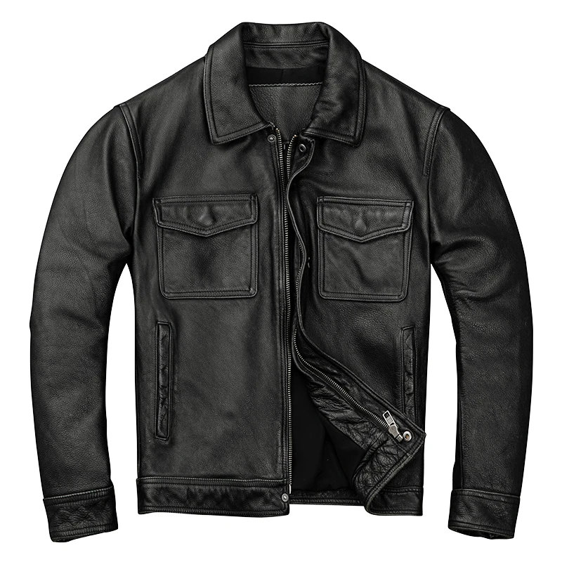 Seveyfan Men's Genuine Cowhide Leather Jacket Black Slim Casual Real Leather Jacket for Male Plus Size 4XL R3092 Seveyfan Men's Genuine Cowhide Leather Jacket Black Slim Casual Real Leather Jacket for Male Plus Size 4XL R3092