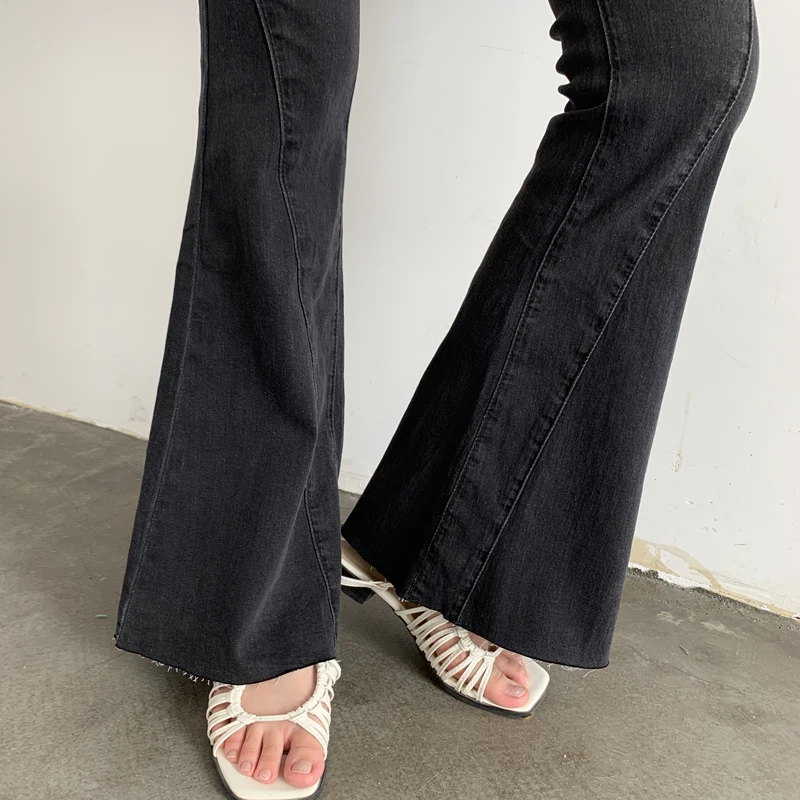 Womens Fashion Casual High Waisted Denim Jeans elastic flare pants jeans