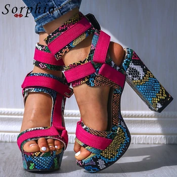 

Sorphio Fashion Party Female 2020 Summer High Block Heels Shoes Woman Ins Hot Animal Print Sandals Women Colorful Sandals