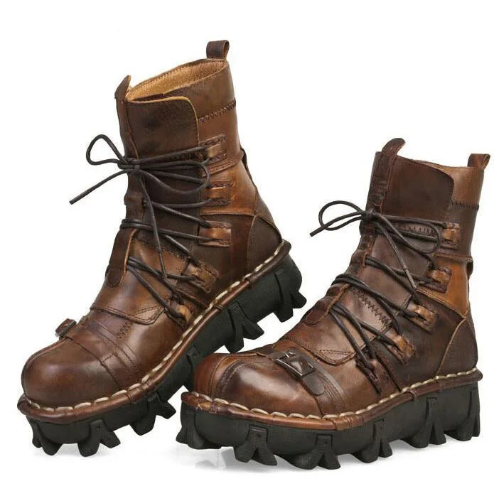 1990Brown 38~ 50 мужские ботинки из натуральной кожи в стиле Панк Рокер ретро из натуральной кожи мотоциклетные ботинки - Цвет: 1990Brown