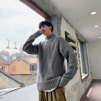 

UYUKautumn And Winter New Casual Fashion Wild Trend Korean Version Of The Half-high Collar Geometric Pattern Men's Sweaters