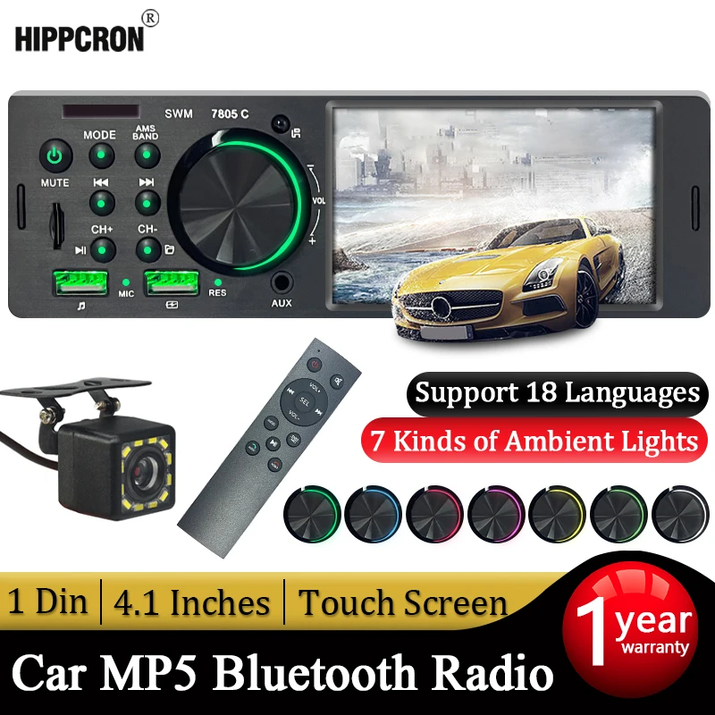 Hippcron Car Radio 1 Din Autoradio 4022D Bluetooth 4.1 Screen Support Rear  View Camera Steering Wheel Contral Car Stereo - AliExpress