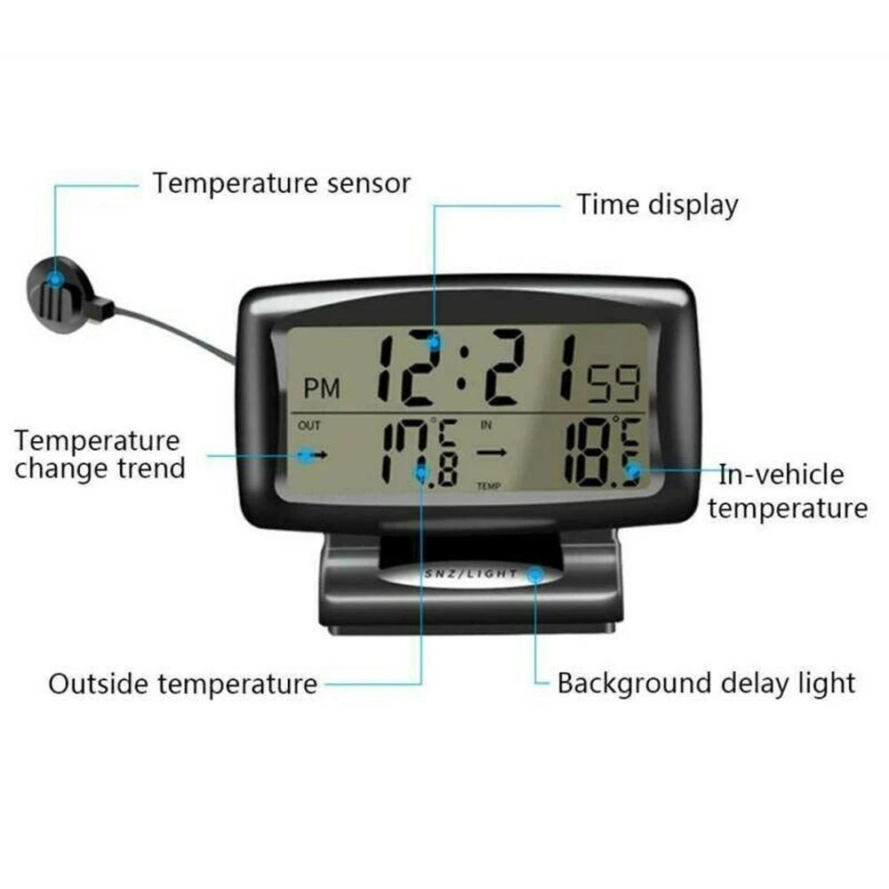 Черные автомобильные часы, термометр, часы, цифровые автомобильные часы приборной панели украшения для приборной панели автомобиля, авто внутренние и наружные часы с термометром