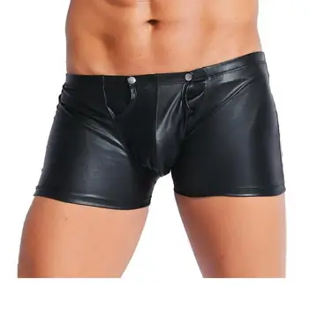 

Sexy lingerie Shorts Men Faux Leather Open Crotch latex Pole Dance Erotic Underwear Boxer Shorts Evening Party Clubwear Costumes