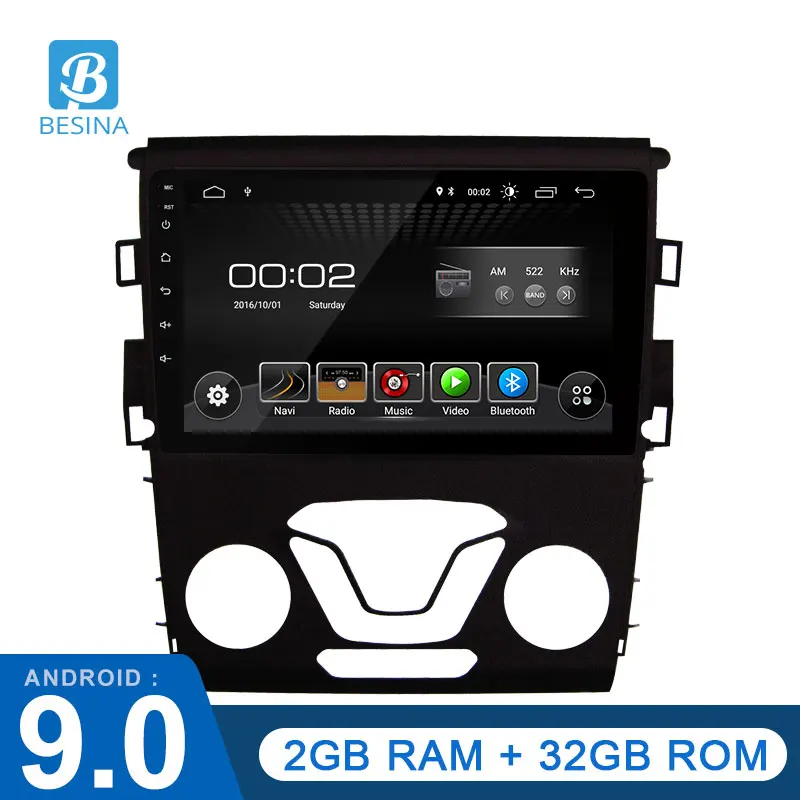 Besina, 9 дюймов, Android 9,0, автомобильный мультимедийный плеер для FORD Mondeo 2013, wifi, gps навигация, 1 Din, автомагнитола, стерео, 2G+ 32G, аудио