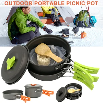 

Outdoor Hiking Cookware Picnic Kit Portable Aluminium Alloy Cooking Set Lightweight Camping Pots JS23