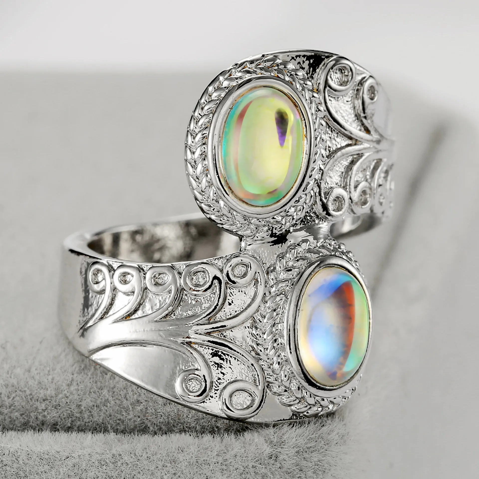 Женское винтажное обручальное кольцо с лунным камнем, античное, преувеличенное, резное, в стиле панк, тайское серебряное кольцо для женщин