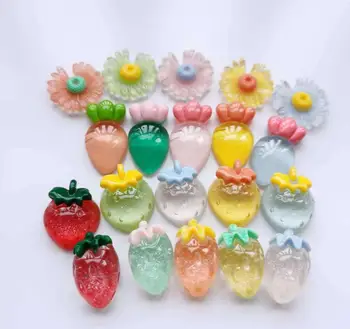 

Transparent Kawaii Chrysanthemum carrot Strawberry Flat back Resin Cabochon Fake Fruit Scrapbooking Craft DIY Hair Accessories