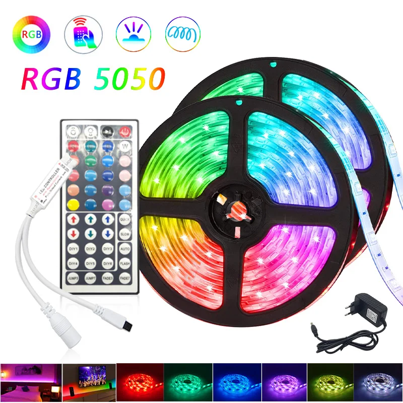Светодиодная лента 5050 RGB светильник аемая Гибкая полоска с адаптером