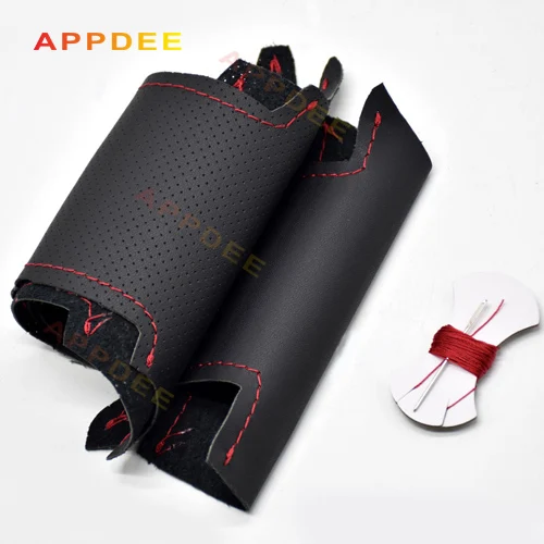 APPDEE черный кожаный сшитый вручную чехол рулевого колеса автомобиля для hyundai Santa Fe - Название цвета: Red thread