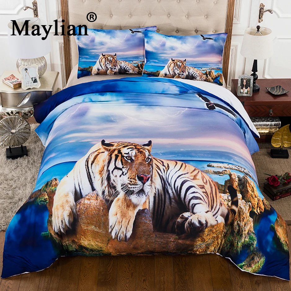 Пляжный тигр, высокое качество, 3 комплекта, домашний текстиль, постельные принадлежности, 3d принт, пододеяльник, Постельный набор, богемное постельное белье BE1124