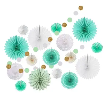 

17pcs Green Party Decorations Kids Glitter Circle Garland Paper Rosette Fans Baby Shower First Birthday Party Wedding Drcor