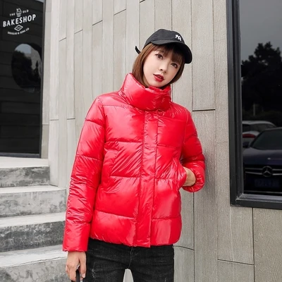Новая зимняя Женская куртка, Свободное пальто со стоячим воротником, женские короткие модные куртки, зимняя теплая Женская одежда, повседневные парки A2315 - Цвет: Red