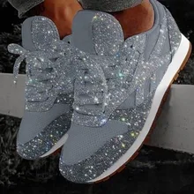 Зимняя обувь; женская модная Повседневная дышащая Спортивная обувь на шнуровке со стразами; кроссовки на платформе; теплые зимние ботинки для пеших прогулок