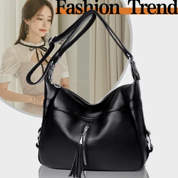

Litchi Texture PU Leather Women Shoulder Bag Tassel Decoration Crossbody Bags Female Solid Color Designer Simple Messenger Bag