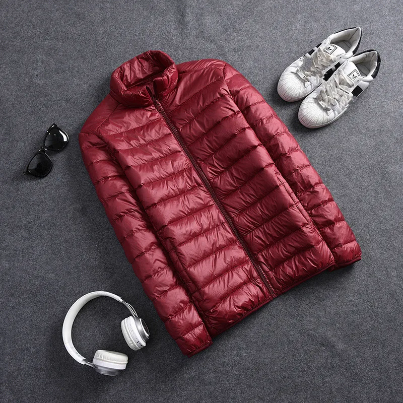 

Men Autumn Winter Coat Ultra-thin Jacket Men's Coats Stand Collar Long Sleeve Casual Short Down Jackets Leisure Plus Size S-4XL