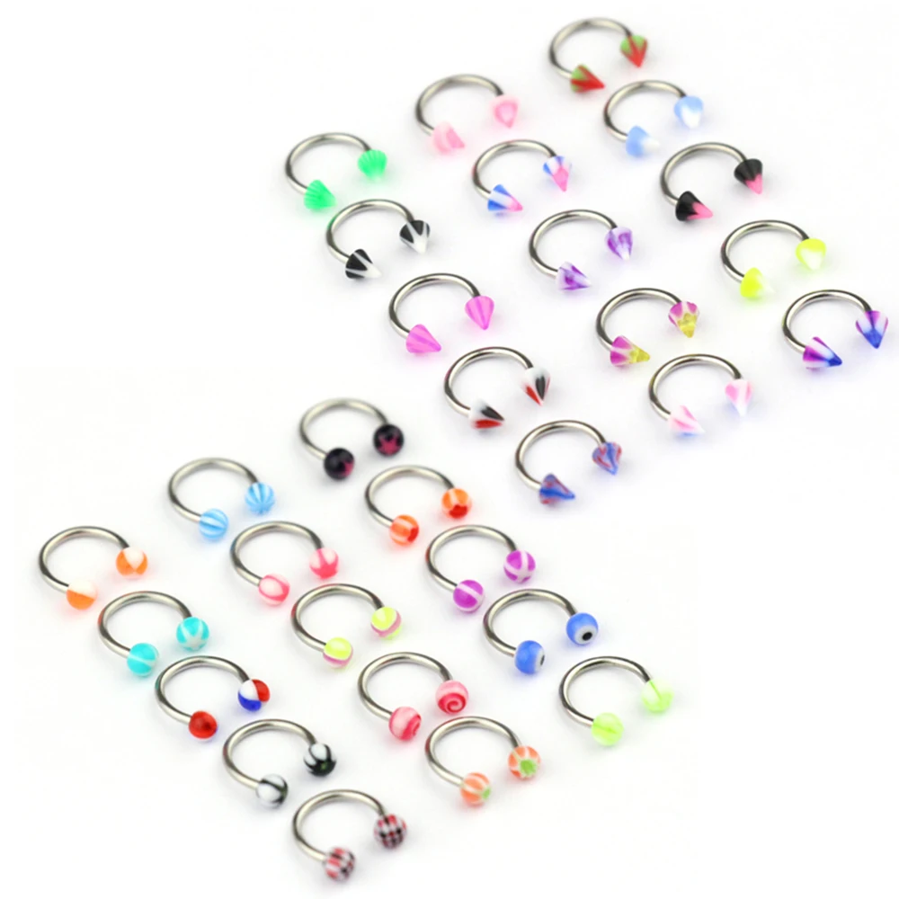

10pcs/set Colorful Acrylic Nose Rings Ear Piercing Circular Barbell Horseshoe Ring Lip Labret Eyebrow Ear Piercings Body Jewelry