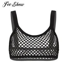 Женские прозрачные сетчатые камзол, укороченный топ, ночное белье на тонких бретельках, однотонное эротическое белье, майка, Короткие топы