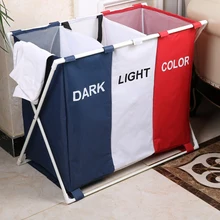 Hamper Laundry-Basket Shushi Classifier Home-Organizer Foldable Three-Grid Collapsible