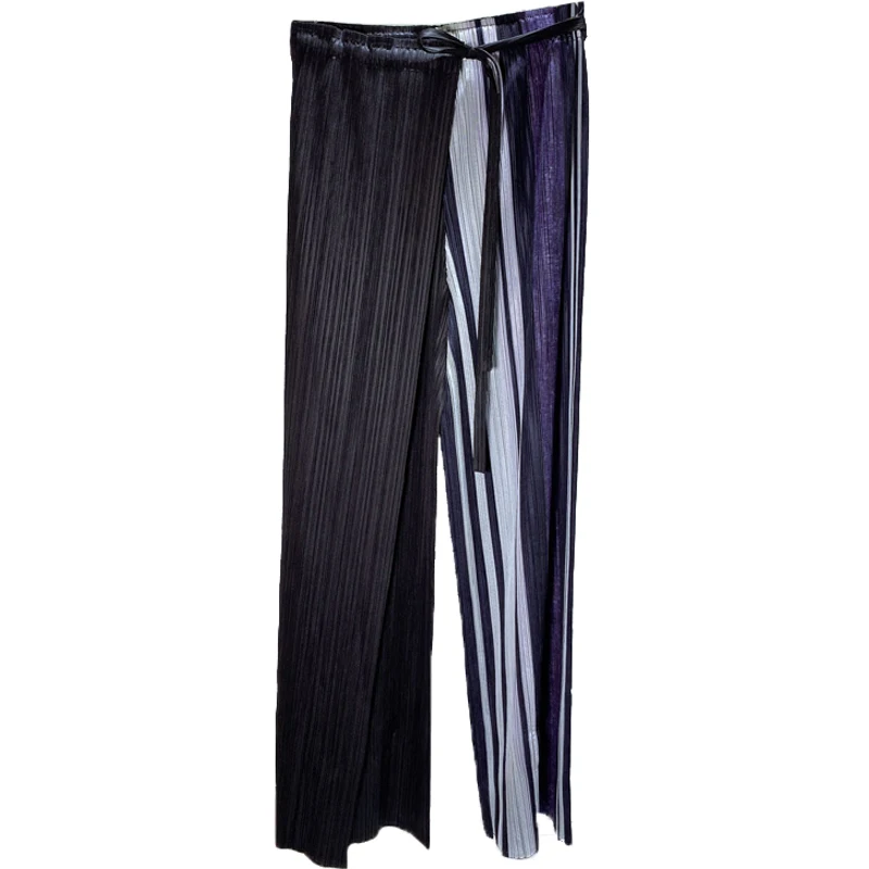 Changpleat новые женские полосатые прямые штаны Miyake плиссированные модные дизайнерские свободные женские брюки с эластичным поясом большого размера