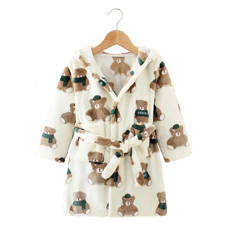 Lowered Girls Bathrobe Hooded Boy Cartoon Children's Long-Sleeve Autumn Print Animal Lovely p3KZAz3O3