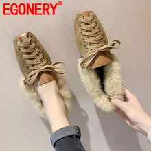 EGONERY прошитой подошве; теплые зимние плюшевые тапочки на плоской подошве; женская обувь для ношения на улице, повседневные водонепроницаемые Мокасины обувь с перекрестной шнуровкой, lok fu/обувь весна-осень; женская обувь; Прямая поставка