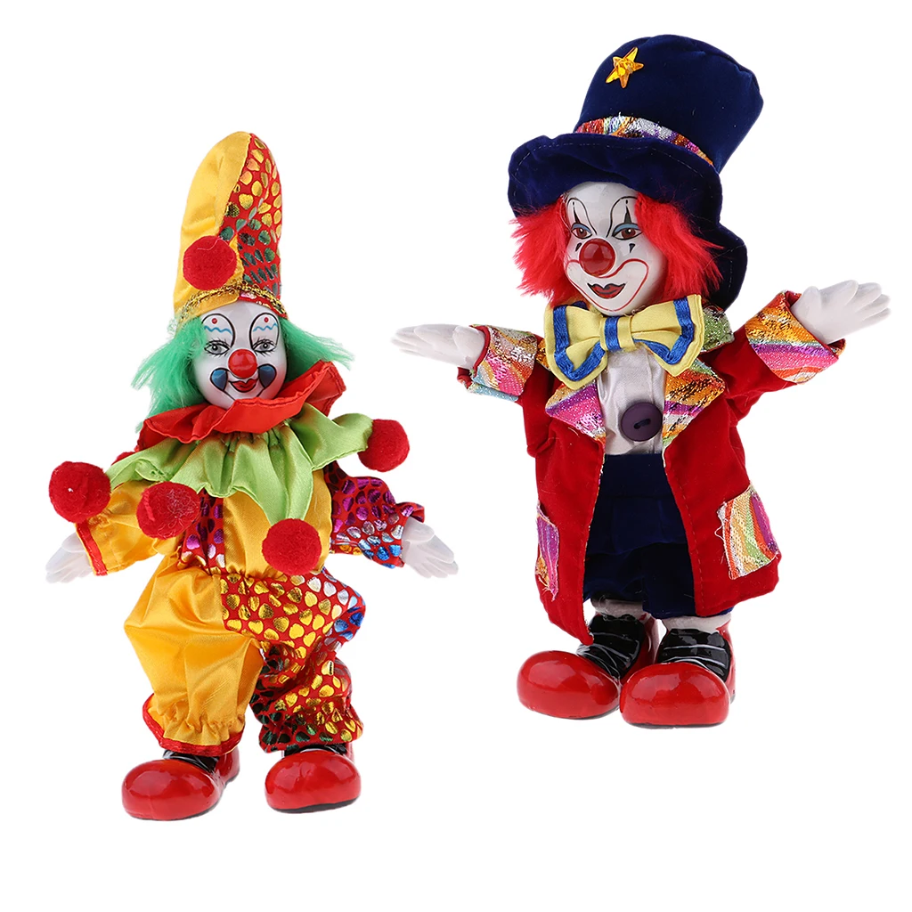 2pcs 18cm Cute Clown Porcelain Doll Halloween Decoration Home Table Desk Decor
