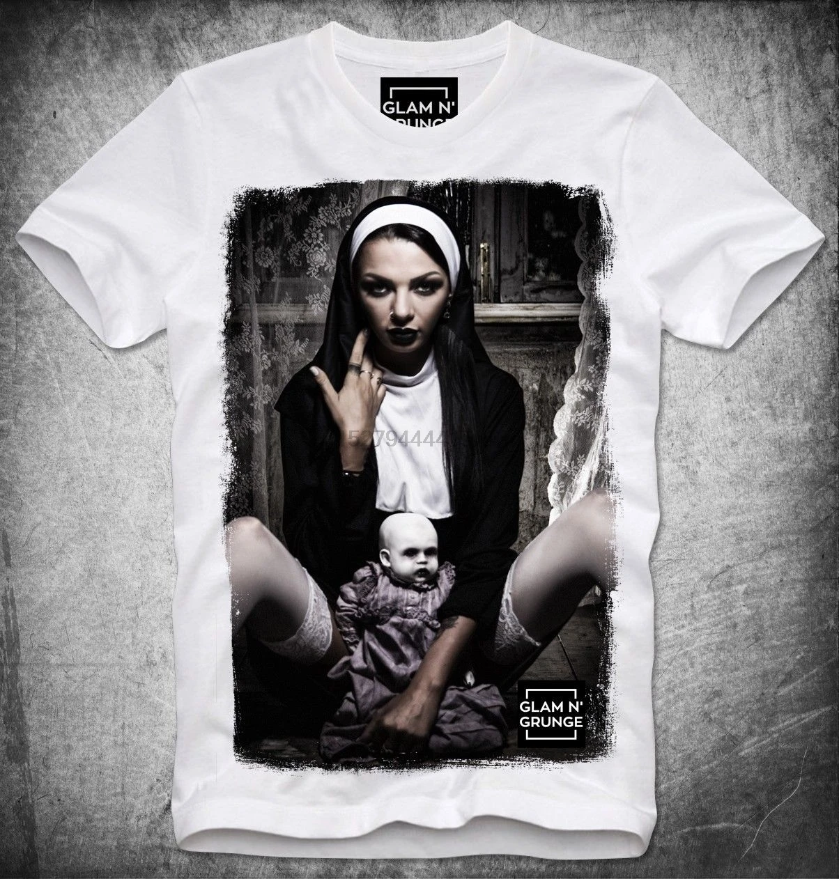 

GLAM N GRUNGE T SHIRT SEXY NUN NONNE SATAN SATANIC CHURCH OF LAVEY BAPHOMETCoolUnisex Fashion tshirt free shipping