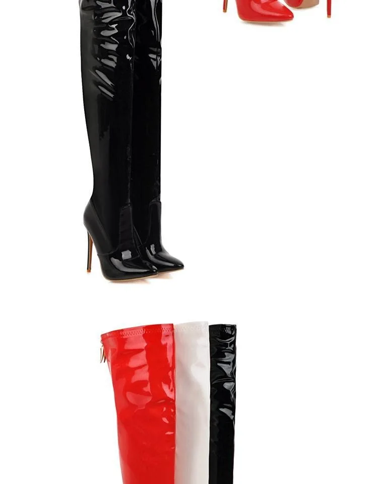 Women Pole Dance Shoes Woman Dancing Boots 2019 New Slim High Heels Sexy Knee Length Super Boots Patent Leather Pole Dance Large