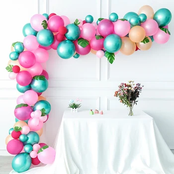 

126pcs DIY Hot Pink Green Balloon Garland Hawaiian Summer Party Tropical Flamingo Theme Party Decor Palm Leaves for Baby Shower