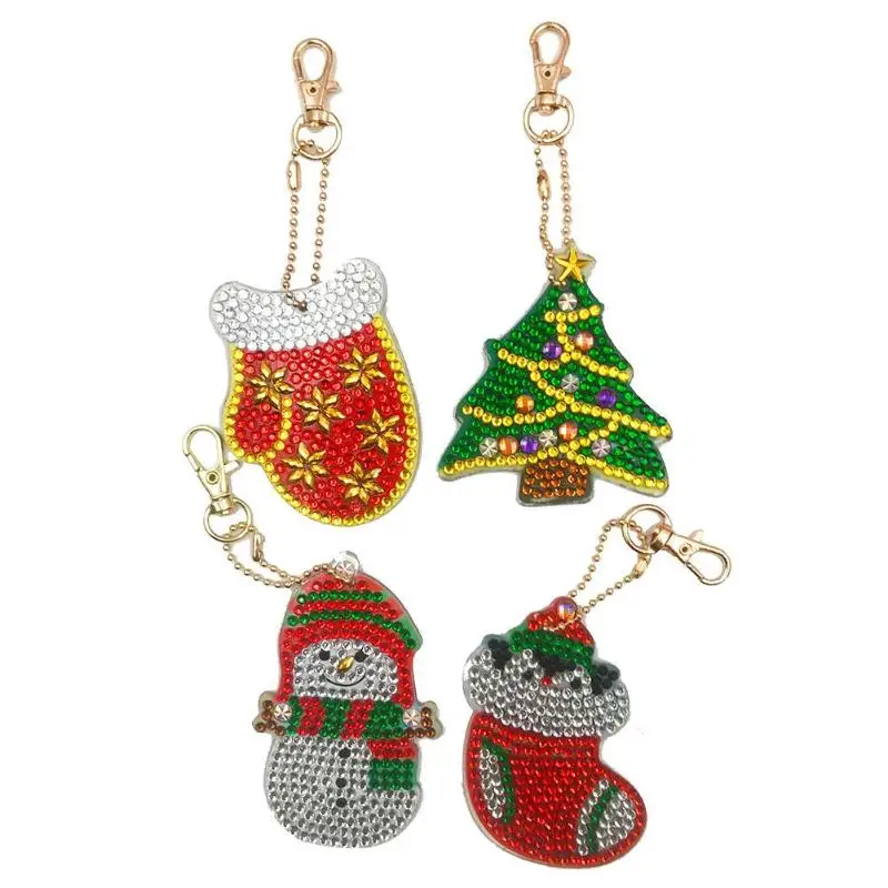 

4pcs DIY Christmas Full Drill Special Shaped Diamond Painting Keychains Embroidery Cross Stitch Keyring Bag Pendant Gifts