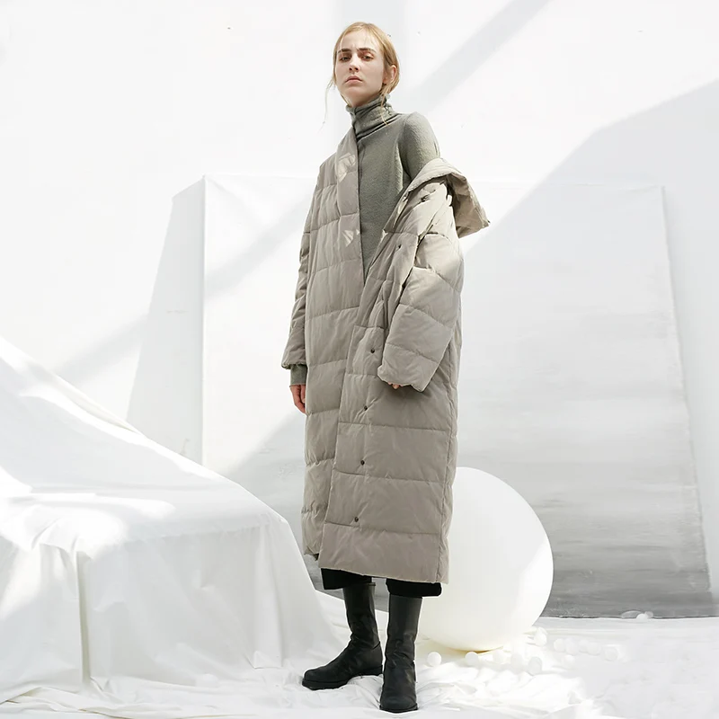 AIGYPTOS manteau hiver femme женская новая Оригинальная дизайнерская Зимняя Толстая теплая короткая Повседневная Свободная длинная пуховая куртка с капюшоном пуховое пальто