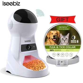 

Iseebiz Dog Feeder Automatic Pet Dispenser Feeder for Cats Dogs Pet Bowl with Camera Large Space with Free Anti Flea Collars