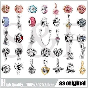 

2020 Spring Collection 925 Real Silver Flower Daisy Four Leaf Paw Print Dog Guitar Music Notes Cactus Bee Bead Charm Bracelet