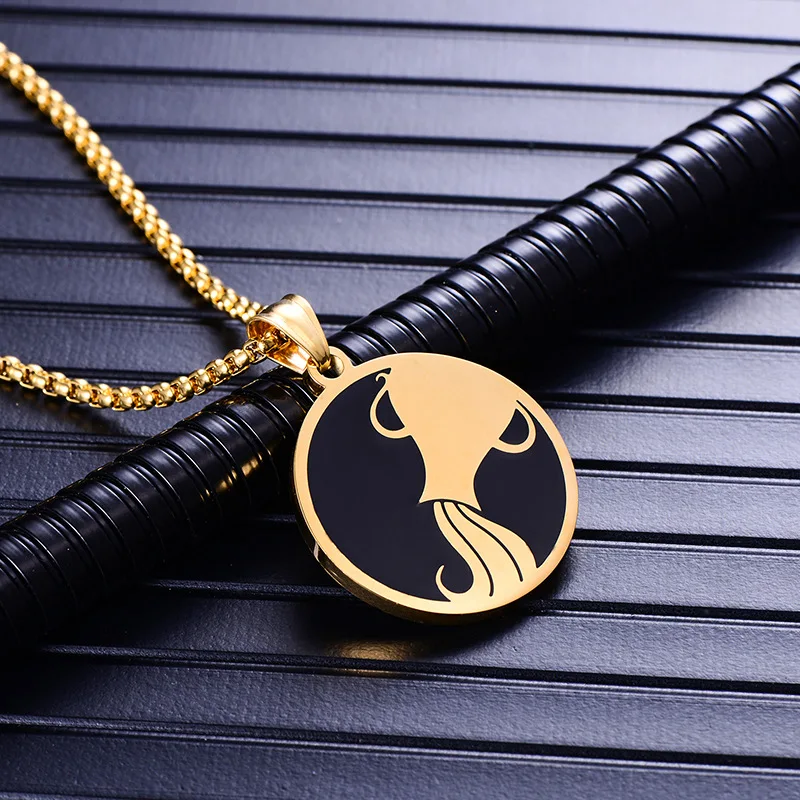 oulai777 Zodiac sign 12 constellation pendants necklace men stainless steel male accessories simple gold necklace chains - Окраска металла: F
