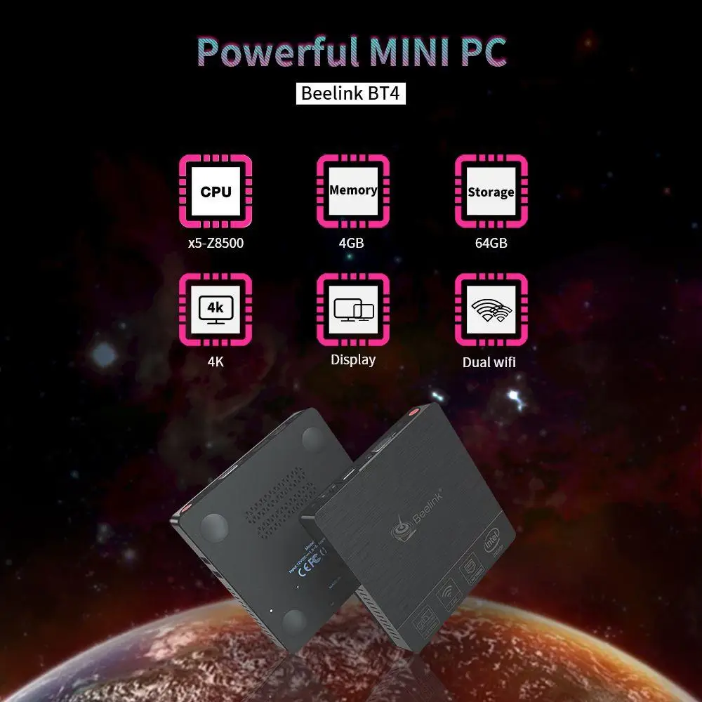 Beelink BT4 настольный мини ПК Intel Atom X5-Z8500 LPDDR3 4GB 64GB 2,4G/5G двойной wifi BT4.0 поддержка 4K двухэкранный медиаплеер