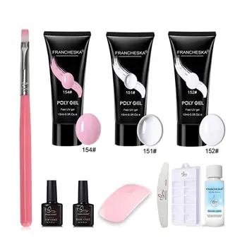 

Poly Gel Nail Polish Kits With Led Lamp Poly Gel Quick Builder Nail Primer Base Coat Extension UV Gel Polish Nail Art Brush Kits