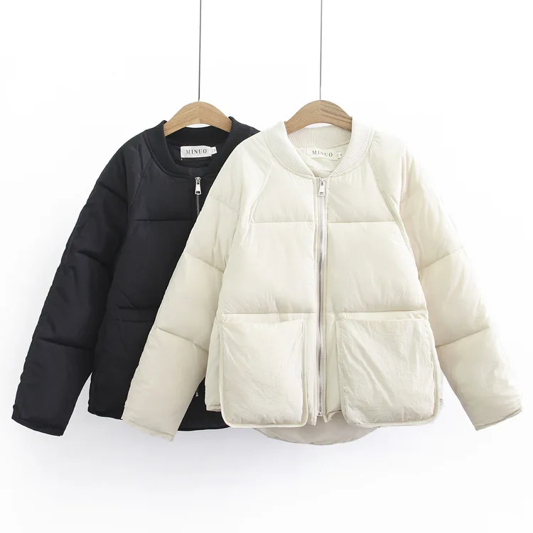 

Winter New Style Korean-style Cotton Coat Loose-Fit Slimming down Coat Versatile Pocket Solid Color Thick Cotton-padded Clothes