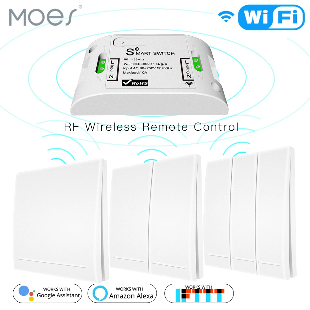 

RF433 110V 220V Receiver Smart Home Wifi Wireless Remote Control Smart Switch,Smart Life/Tuya APP,Works with Alexa Google Home