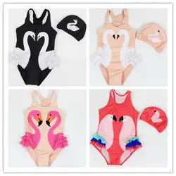 Весенне-летний новый стильный купальный костюм с Фламинго детский купальный костюм с рисунком черного лебедя, купальник для девочек