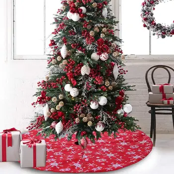

106m Snowflower Printing Red Christmas Tree Skirt Round Carpet Home Floor Mat New Year Party Home Christmas Decoration