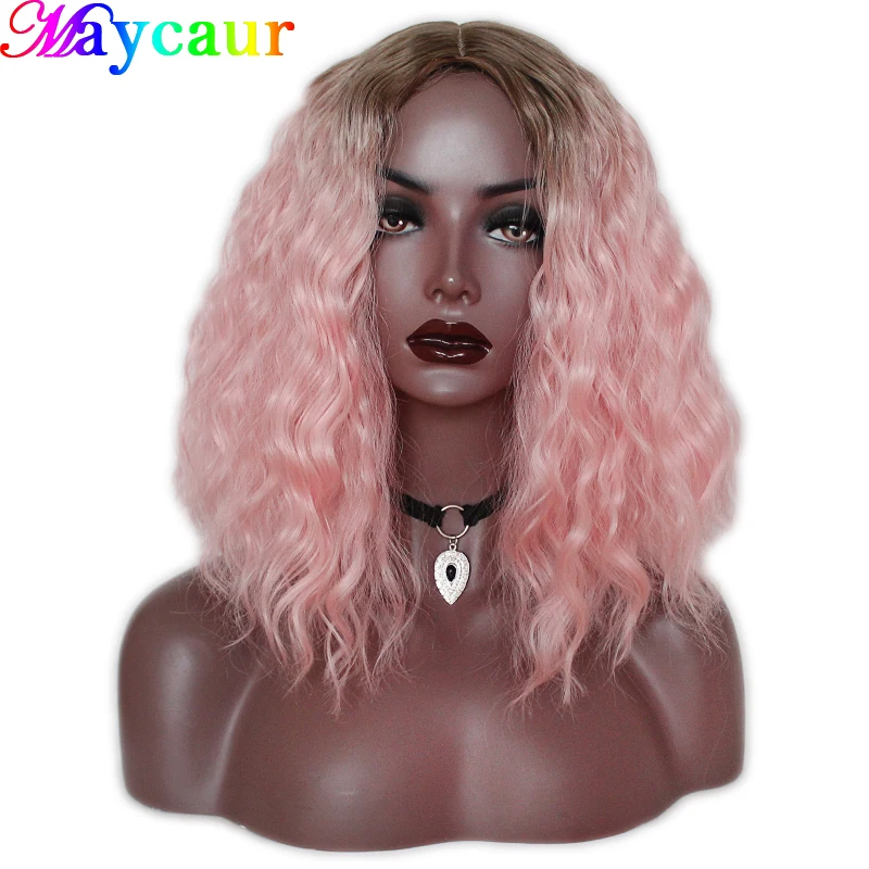 Maycaur короткий кудрявый розовый парик на кружеве термостойкие синтетические волосы парики натуральная прическа для черных женщин