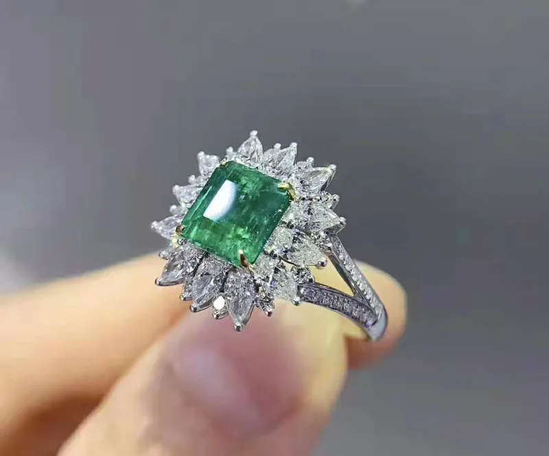 18K Золотые 2ct натуральный изумруд с 1.3ct натуральный кольцо c настоящим бриллиантом Обручение& Свадебные ювелирные изделия имеют сертификат 08
