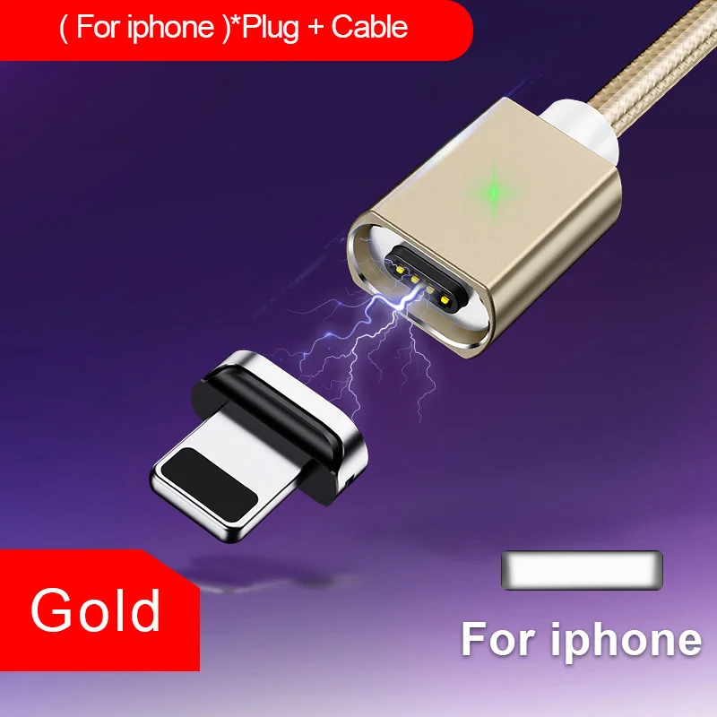 Udyr, 2 м, 1 м, магнитный Micro USB кабель для iPhone, samsung, быстрая зарядка, провод для передачи данных, шнур, магнитное зарядное устройство, usb type-C, кабель для мобильного телефона - Цвет: For iPhone Gold