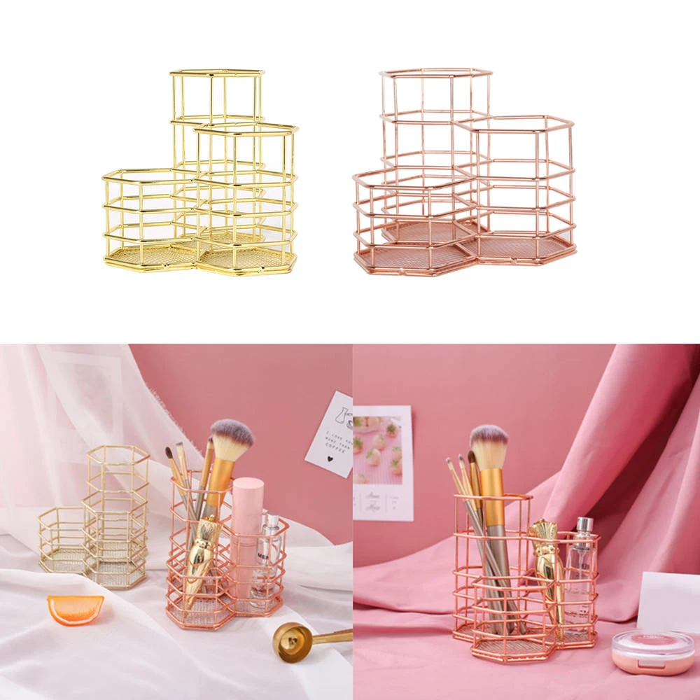 Creative Hexagon Wrought Makeup Brush Holder Desktop Organizer Eyebrow Pencil Stand Beauty Makeup Tool Kits Creative Hexagon Wrought Makeup Brush Holder Desktop Organizer Eyebrow Pencil Stand Beauty Makeup Tool Kits