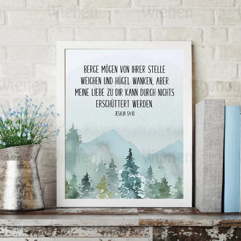 

Minimalist Watercolor Painting German Quotes & Forest Painting Wall Art Canvas Print Picture Home Decor Mural Frameless Painting