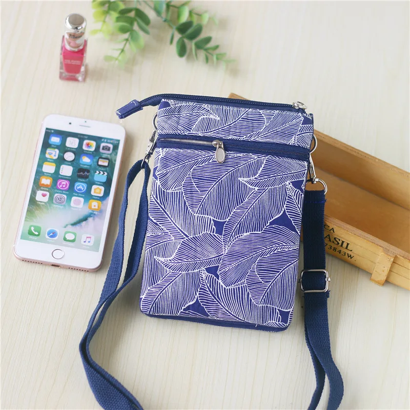 Women Leaf Large Screen Mobile Phone Bag  Capacity Canvas Messenger Bag Ladies Shoulder Bag