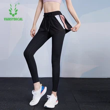 VANSYDICAL, 2 в 1, компрессионные штаны для бега, для женщин, для йоги, легинсы из материала стрейч, для тренировок, для бега, леггинсы, женские спортивные штаны с карманами