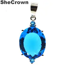 35x15 мм Классический созданный Париж, голубой топаз Женская помолвка серебряный кулон