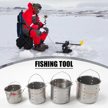 

4pcs Stainless Steel Fishing Bait Thrower Cage Silver Winter Fishing Feeders Lure Holder Buckets Carp Angling Tackles